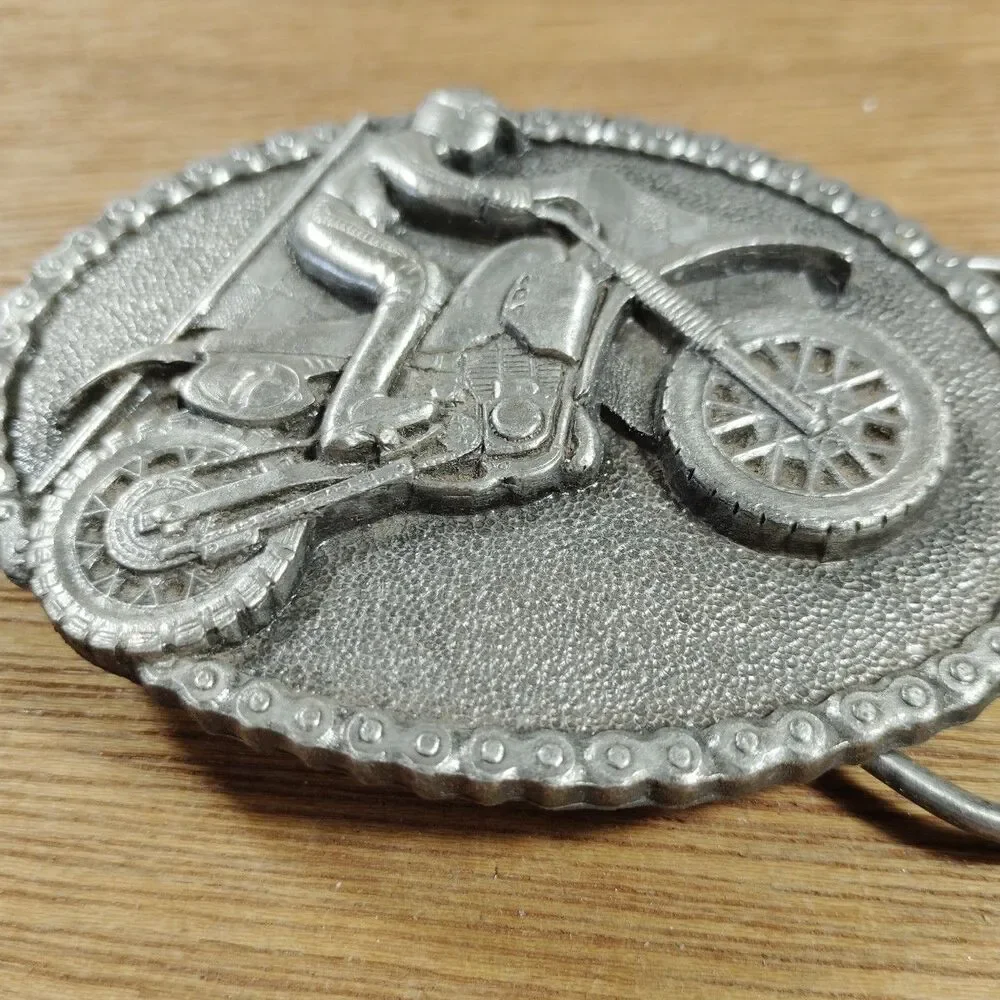 Bergamot Brass Works Belt Buckle DIRT BIKE MOTORCYCLE RACING 1983 Vintage USA